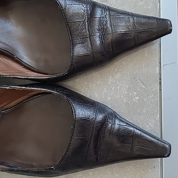 Leather Croco Embossed Slingback Heels - Picture 3 of 10